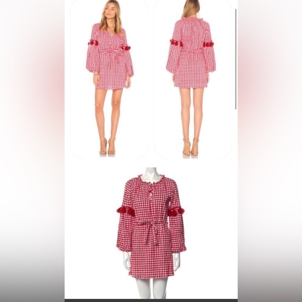 MISA Los Angeles Lisseth Gingham Tassel Dress Red White Medium NWOT